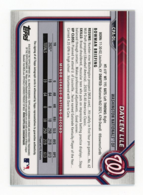 2022 Bowman Chrome Daylen Lile RC #CPA-DL - Green Atomic Autograph