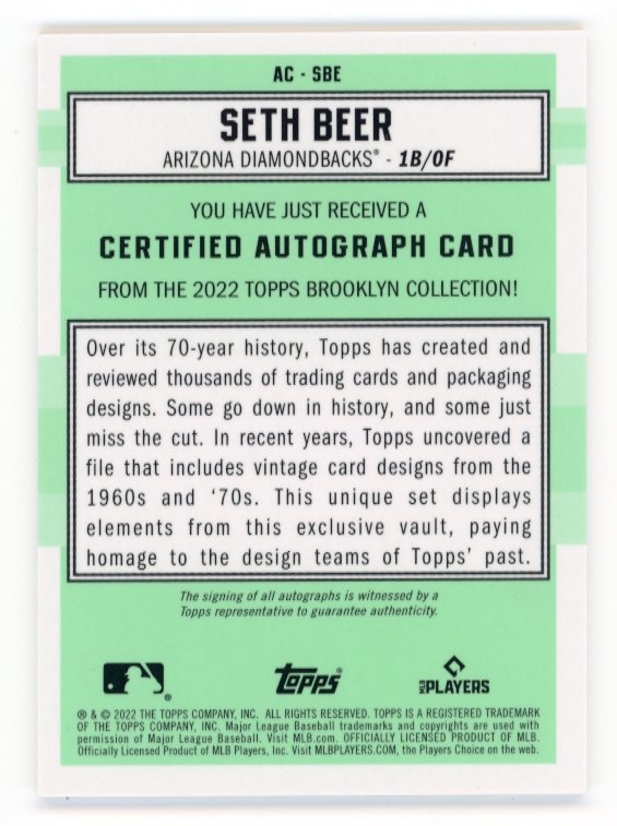 2022 Topps Brooklyn Collection Seth Beer #AC-SBE - Orange Auto #/20