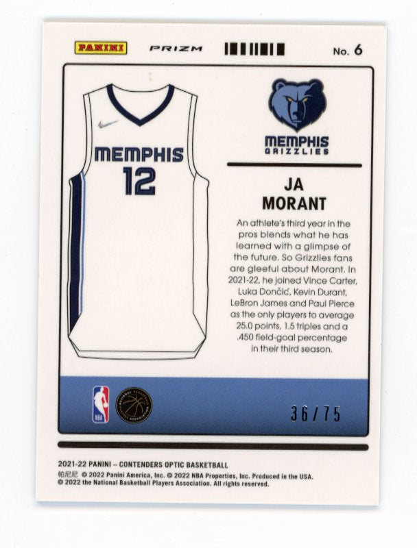 2021-22 Contenders Optic Ja Morant #6 - Cracked Ice #/75