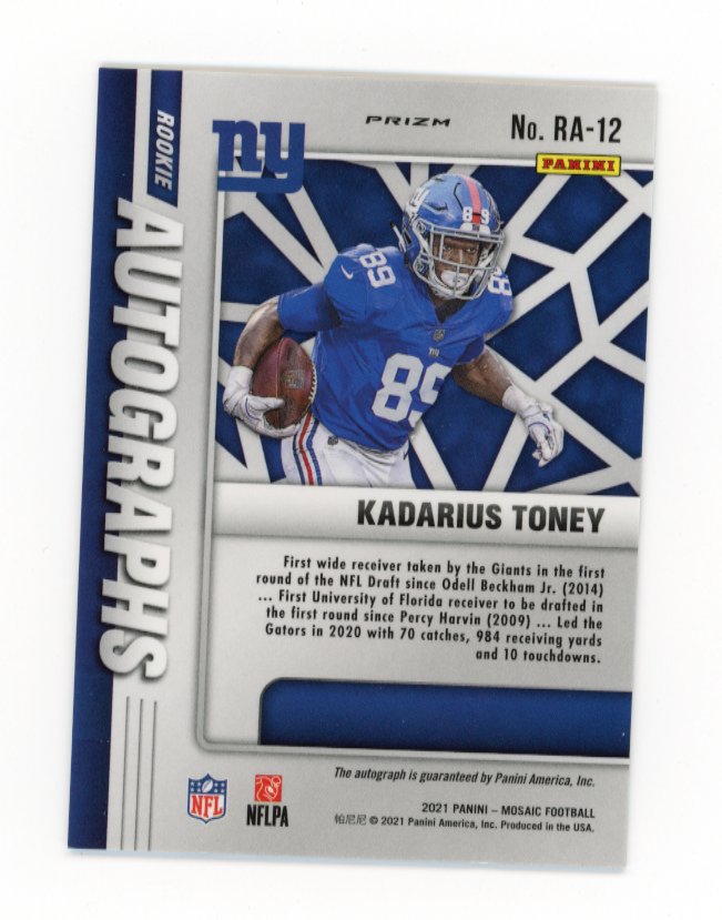 2021 Panini Mosaic Kadarius Toney RC #RA-12 - Autograph