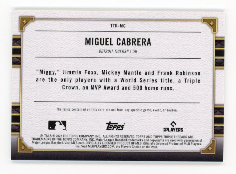 2022 Topps Triple Threads Miguel Cabrera #TTR-MC - Relic #/36