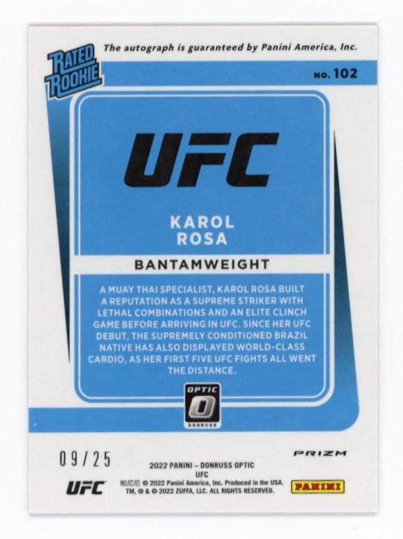 2022 Panini Donruss Optic Karol Rosa RC #102 - Purple Refractor Autograph