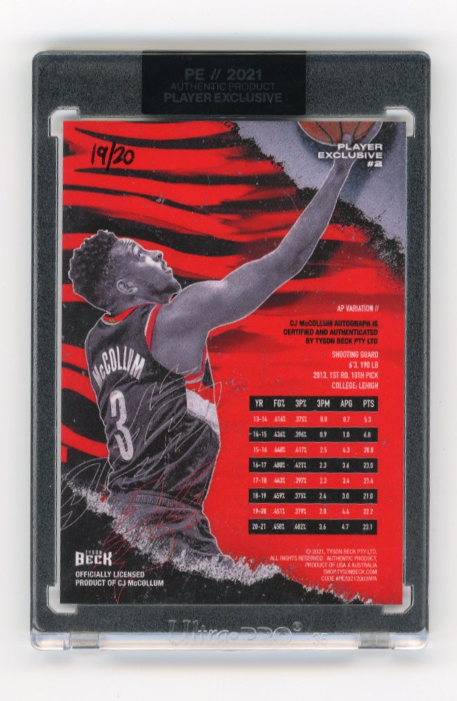 2021 Tyson Beck Player Exclusive CJ McCollum #2 - #/20 Autograph