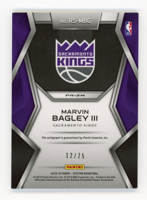 2018/19 Panini Spectra Marvin Bagley III Rising Stars - Auto #/75