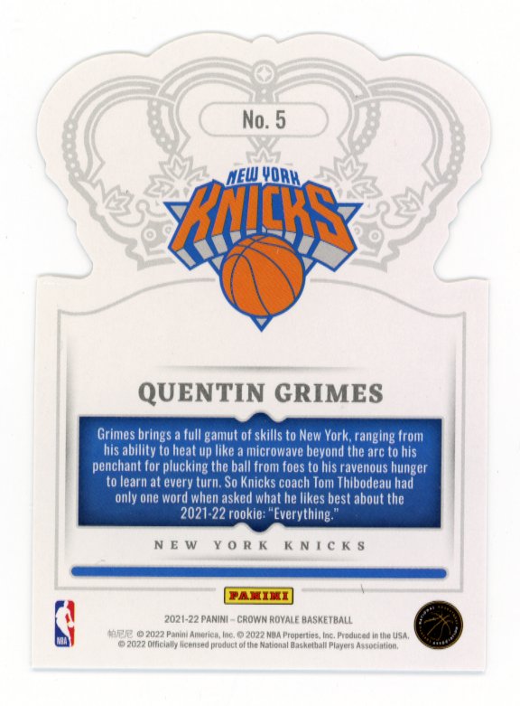 2021/22 Panini Crown Royale Quentin Grimes #5 - #/4 Die Cut