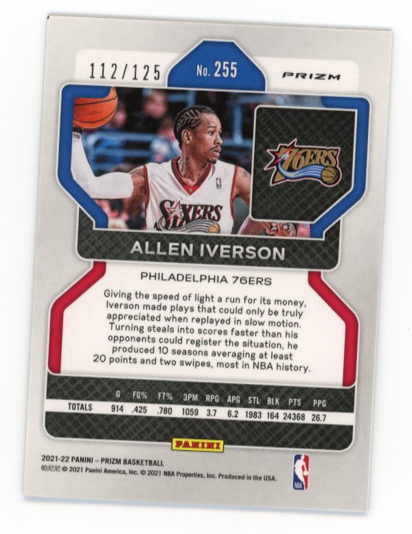 2021/22 Panini Prizm Allen Iverson #255 - #/125 Blue Cracked Ice