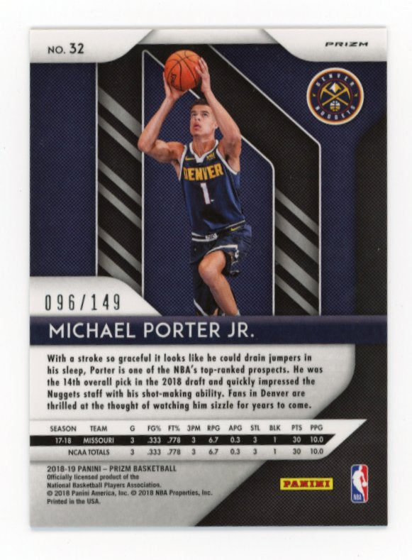 2018-19 Panini Prizm Michael Porter Jr RC #32 - #/149 Purple Cracked Ice