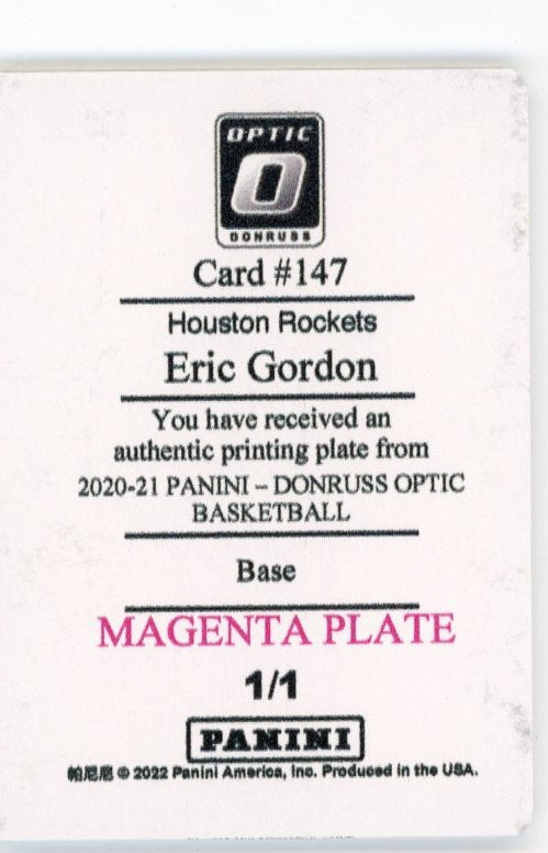 2021/22 Panini Optic Eric Gordon Card #147 - #1/1 Magenta Plate