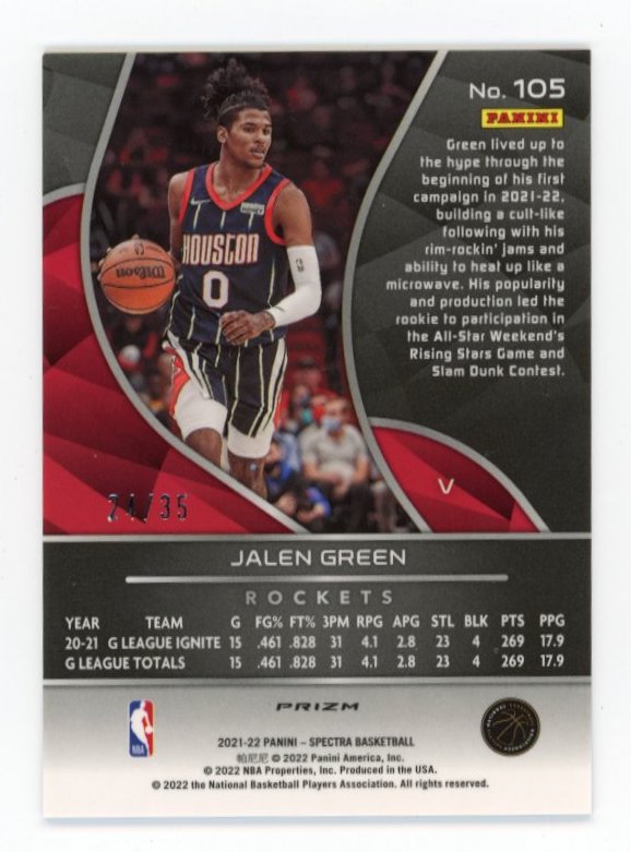 2021/22 Panini Spectra Jalen Green #105 - #/35