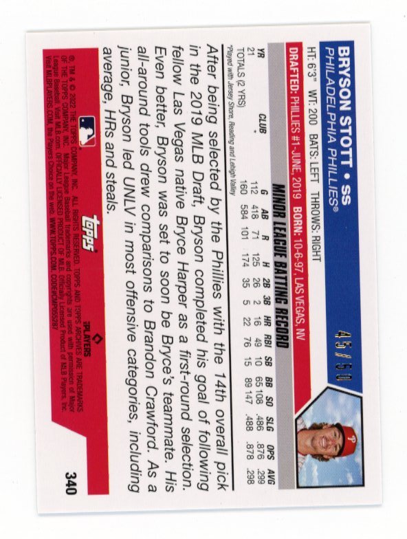 2022 Topps Archives Bryson Stott RC - #/50 Foil