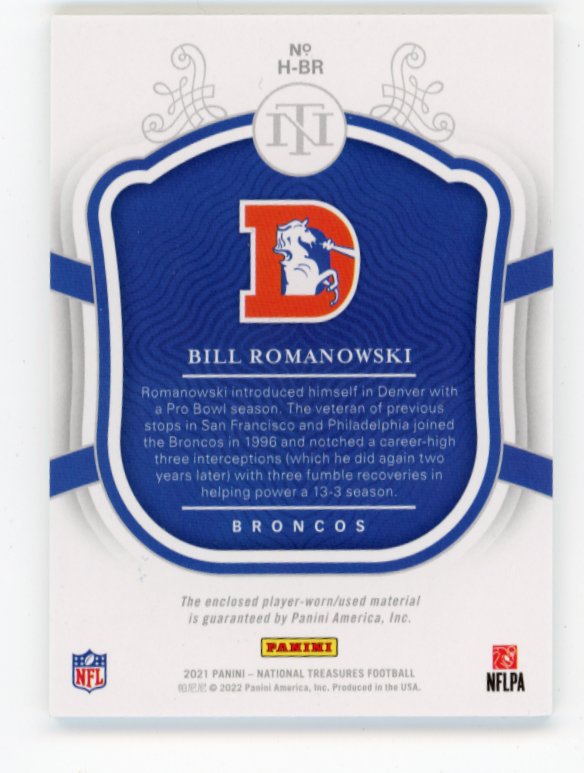 2021 Panini National Treasures Bill Romanowski Herilooms #H-BR - #/25 Relic