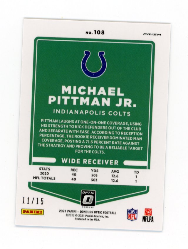 2021 Panini Donruss Optic Michael Pittman Jr. #108 - #/15 Purple Stars