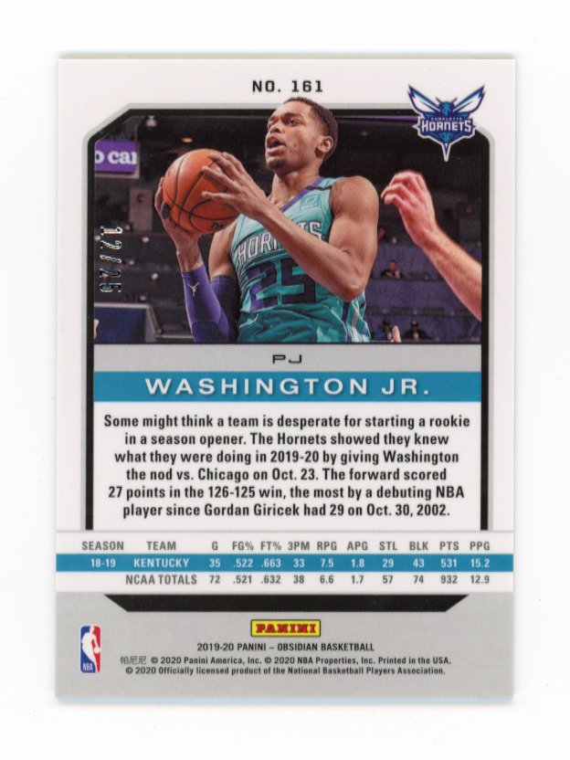 2019/20 Panini Obsidian PJ Washington Jr. RC #181 - #/25 Green