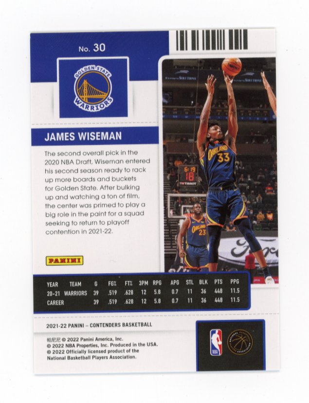 2021/22 Panini Contenders James Wiseman #30 - #/25