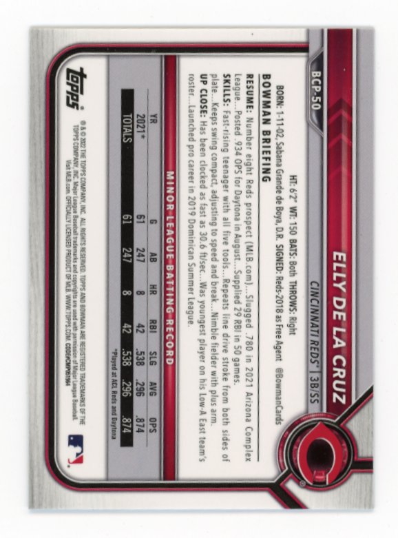 2022 Topps Bowman Sapphire First Elly De La Cruz #BCP-50