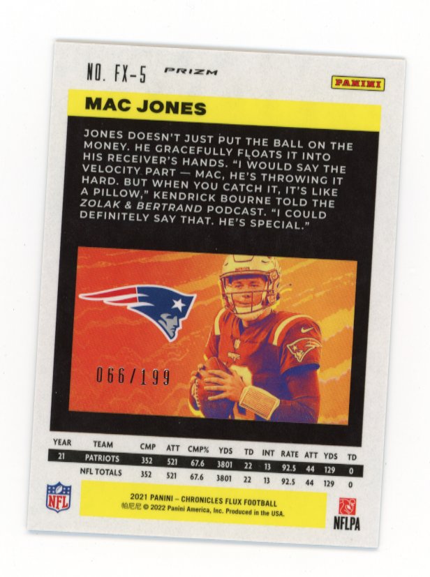 2021 Panini Chronicles Flux Mac Jones RC #FX-5 - #/199 Purple