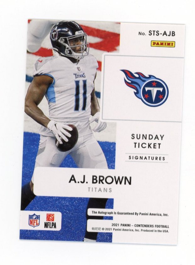 2021 Panini Contenders AJ Brown #STS-AJB - #10/10 Sunday Ticket Signatures Auto