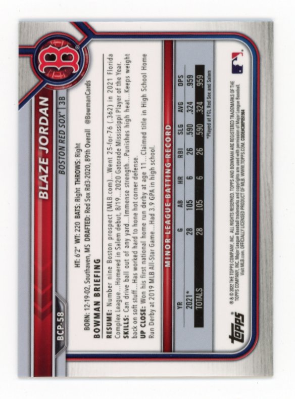 2022 Topps Bowman Chrome Sapphire Blaze Jordan #BCP-58 - #/25 Purple