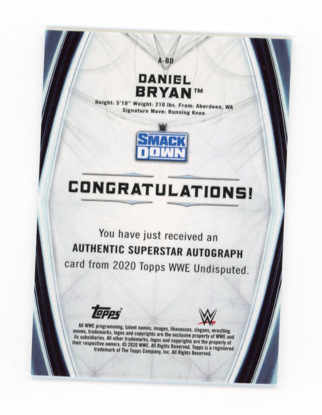 2020 Topps Undisputed Daniel Bryan #A-BD - #/50 Autograph
