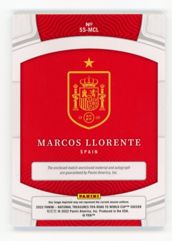 2022 Panini National Treasures FIFA Marcos Llorente Road to the World Cup #SS-MCL - #//25 Relic Auto