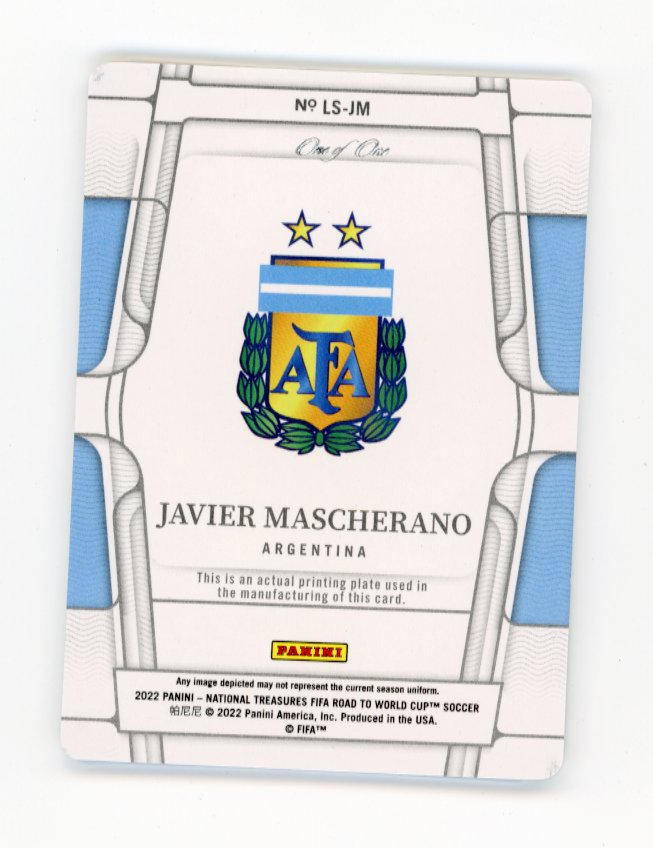2022 Panini National Treasures Javier Mascherano #LS-JM - #1/1 Printing Plate