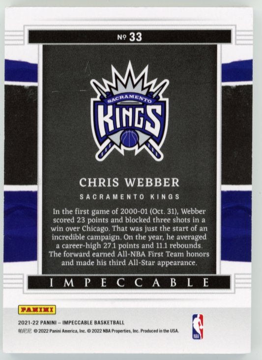 2021/22 Panini Impeccable Chris Webber #33 - #/10 Fine Silver