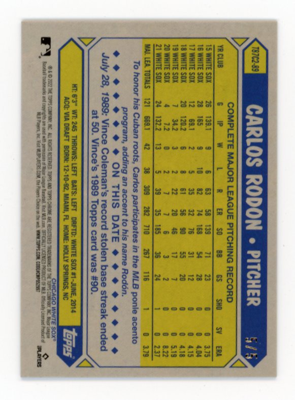 2022 Topps Carlos Rodon 35th Anniversary #T87C2-89 - #5/5 Red