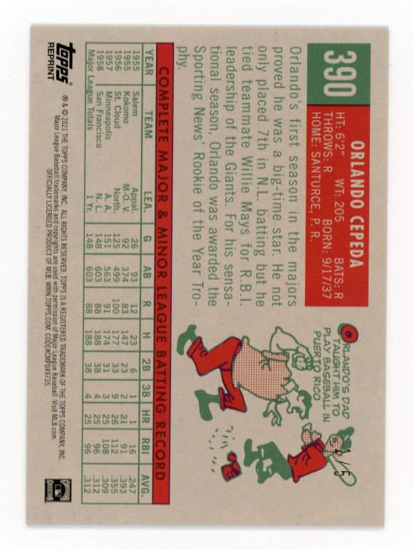 2021 Topps Orlando Cepeda #390 - #/5 Red Parallel