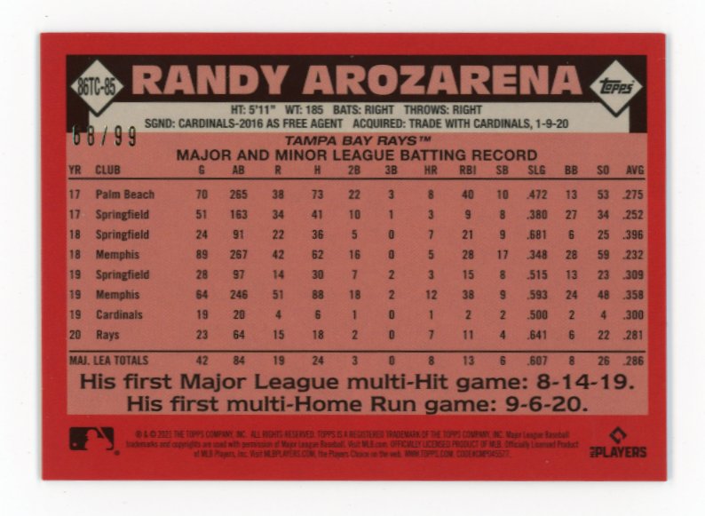 2021 Topps 35th Anniversary Randy Arozarena - #/99