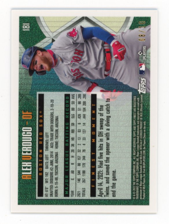 2022 Topps Finest Alex Verdugo #181 - #/10
