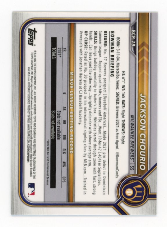 2022 Bowman Chrome Sapphire Jackson Chourio #BCP-79