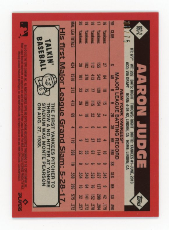 2021 Topps Chrome Aaron Judge #86C-2 - #/75