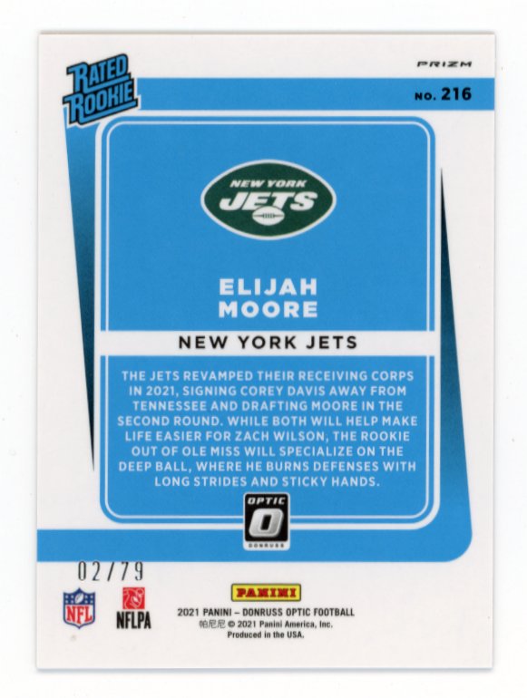 2021 Panini Donruss Optic Elijah Moore Rated Rookie #216 - #/79 Pink Lazer