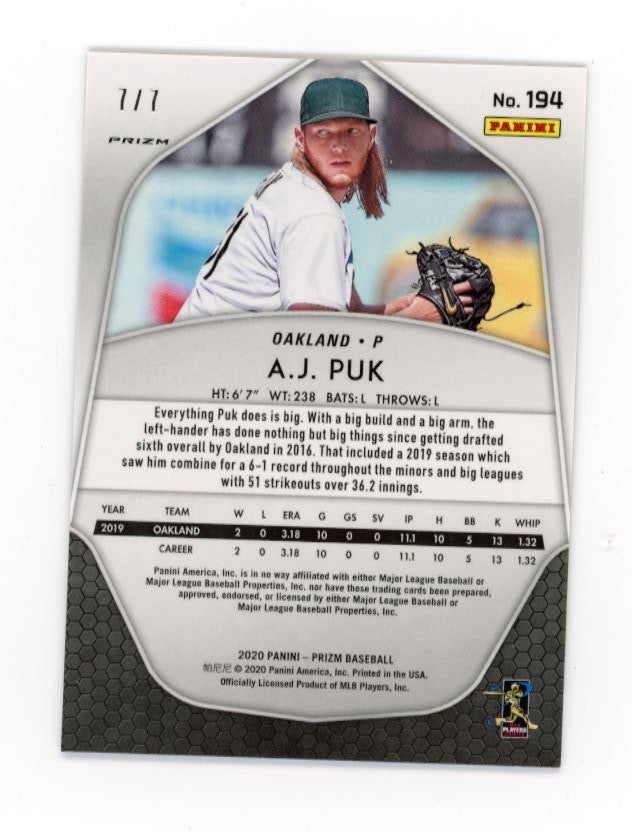 2020 Panini Prizm A.J. Puk Purple 7/7 Shimmer