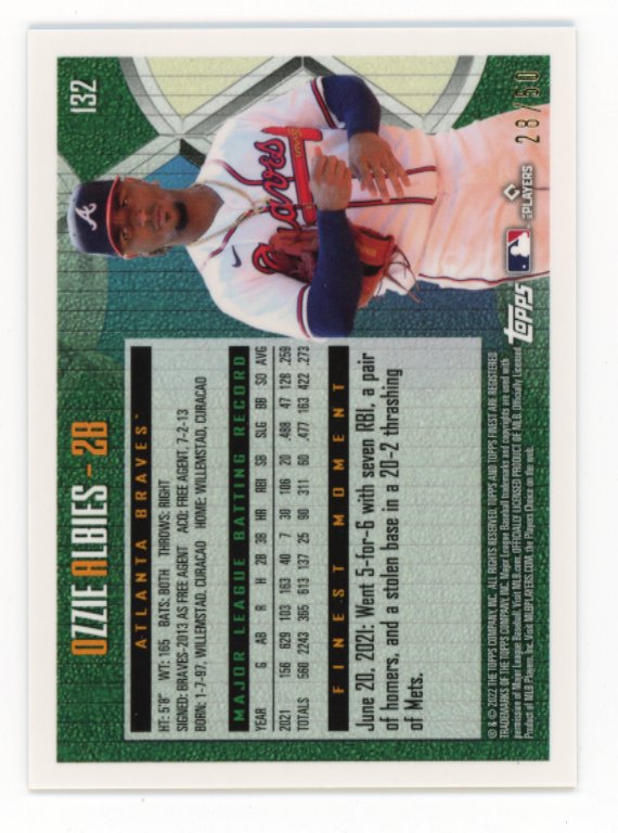 2022 Topps Finest Ozzie Albies #132 - #/50 Gold Refractor