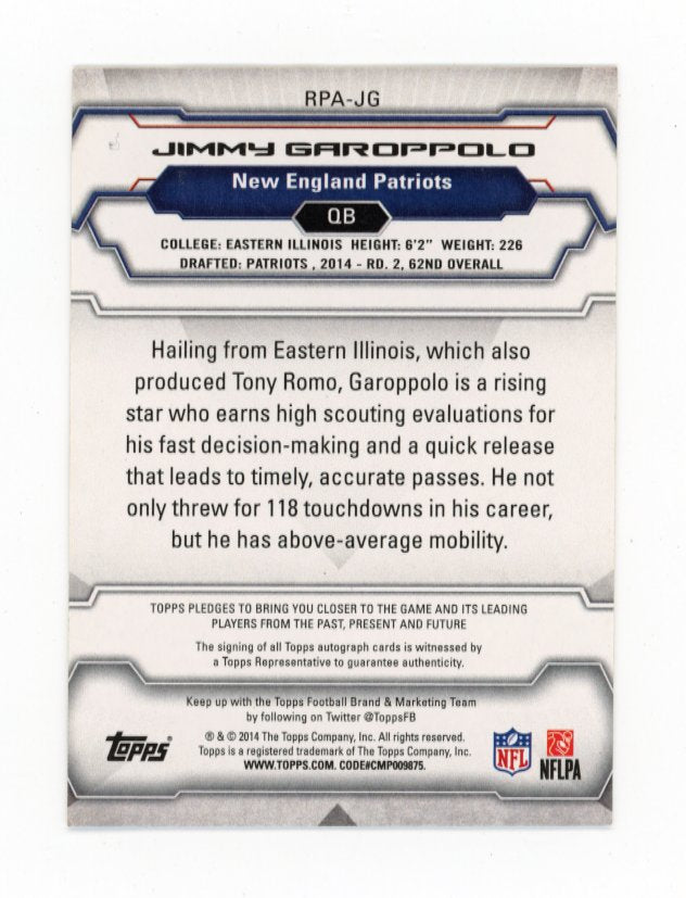 2014 Topps Jimmy Garoppolo RC #RPA-JG - #/10 Autograph
