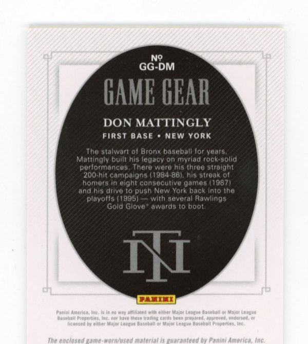 2021 Panini National Treasures Don Mattingly #GG-DM - Relic #/99