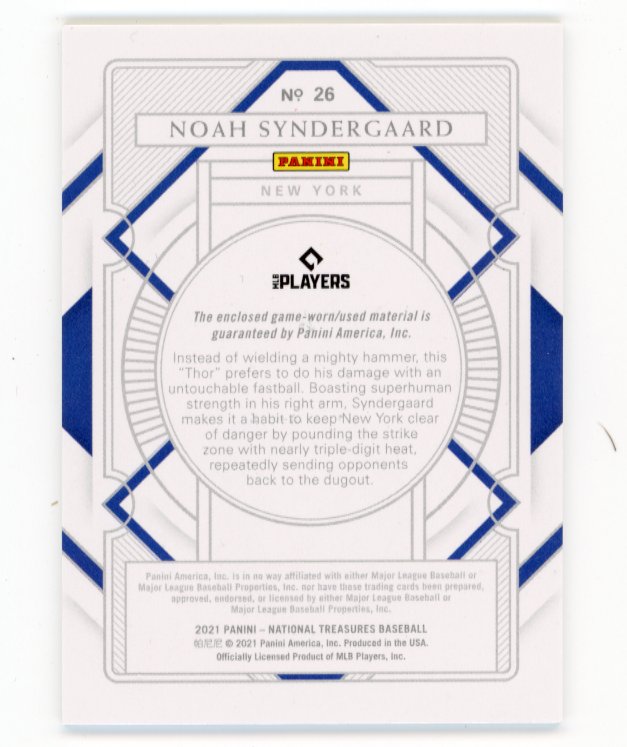 2021 Panini National Treasures Noah Syndergaard #26 - Relic #/99
