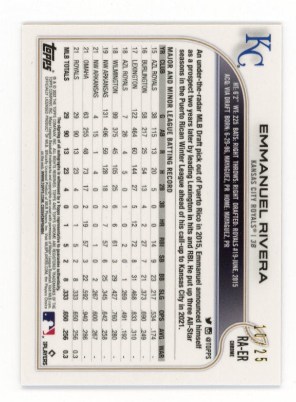 2022 Topps Chrome Emmanuel Rivera RC #RA-ER - Orange Refractor Auto #/25