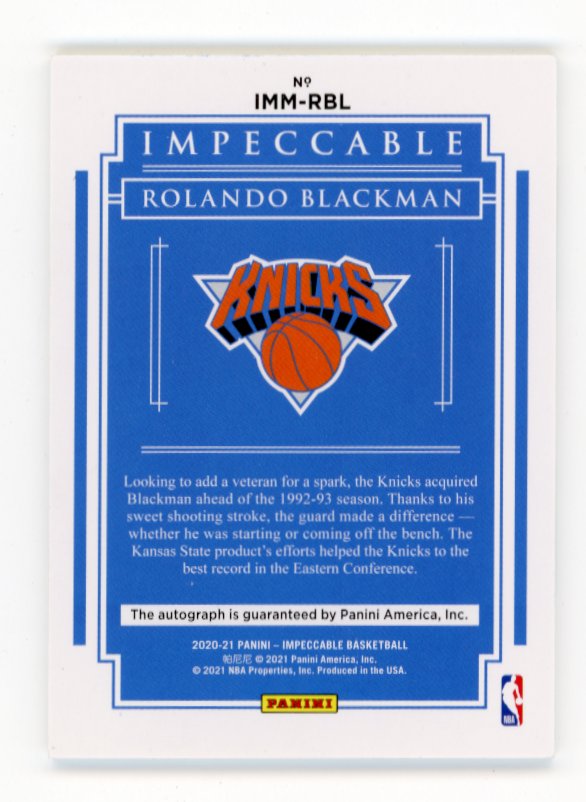 2020-21 Panini Impeccable Rolando Blackman #IMM-RBL - Autograph #/10