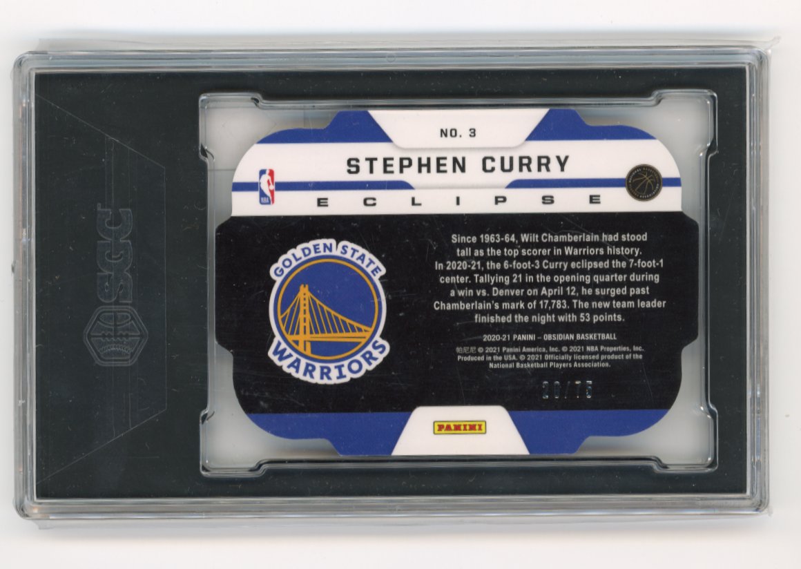 2020-21 Panini Obsidian Stephen Curry #3 - Eclipse Electric Etch Purple #/75 SGC 9