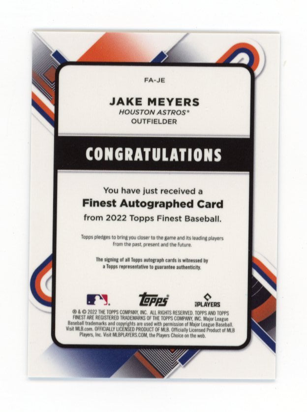 2022 Topps Finest Jake Meyers #FA-JE - Refractor Autograph