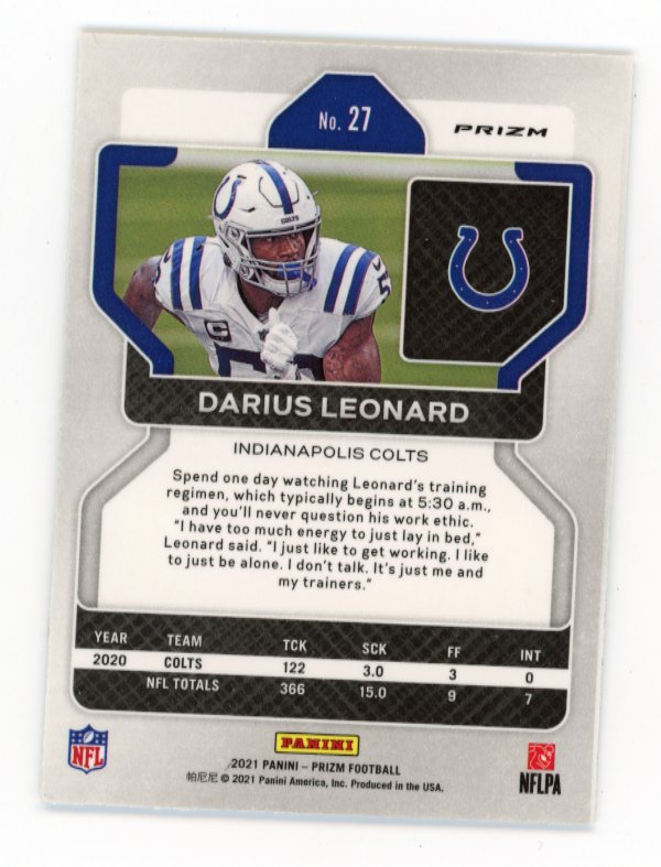 2021 Panini Prizm Darius Leonard #27 - White Sparkle
