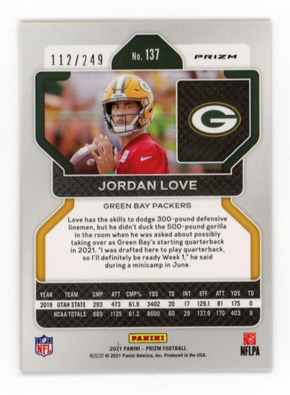 2021 Panini Prizm Jordan Love #137 - Orange #/249