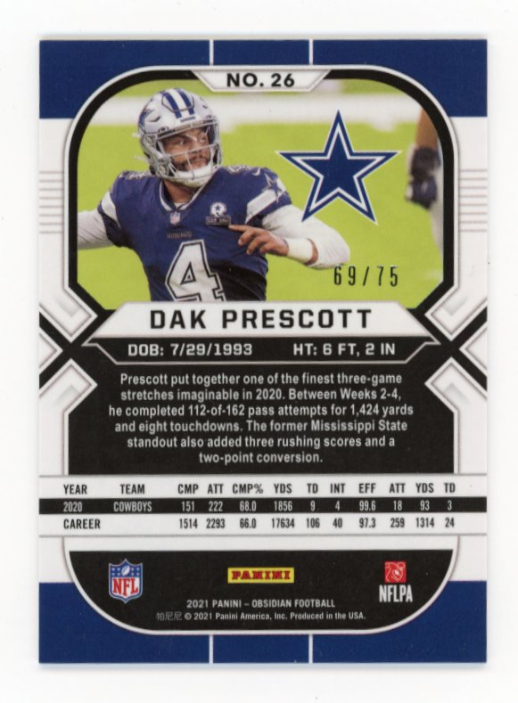 2021 Panini Obsidian Dak Prescott #26 - #/75