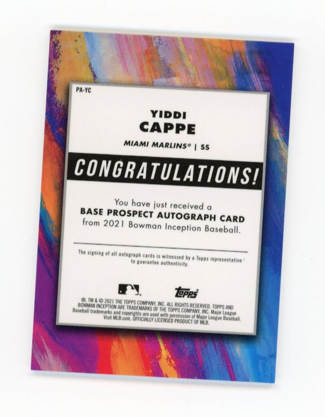 2021 Bowman Inception Yiddi Cappe RC #PA-YC - Autograph #/25