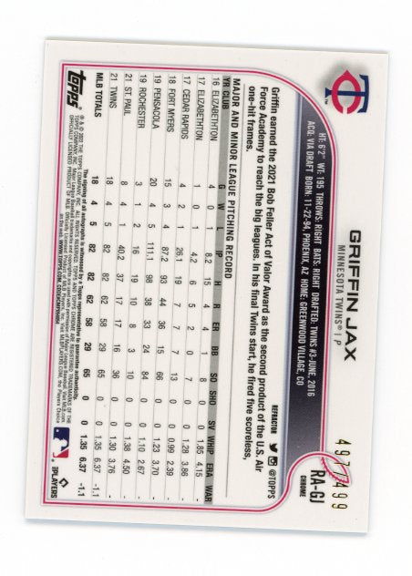 2022 Topps Chrome Griffin Jax #RA-GL - #/499 Silver Autograph