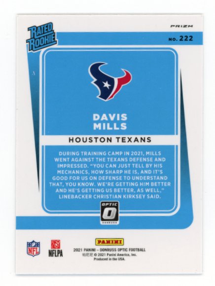 2021 Panini Donruss Optic Davis Mills Rated Rookie RC #222 - Refractor