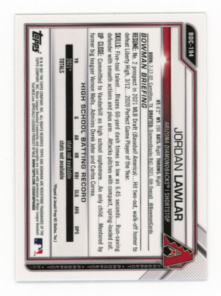 2021 Bowman Chrome Jordan Lawlar 1st Bowman #BDC-194