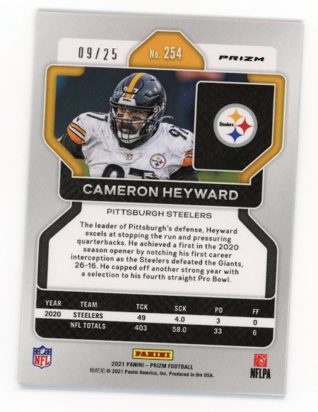 2021 Panini Prizm Cameron Heyward #254 - #/25 Blue Shimmer